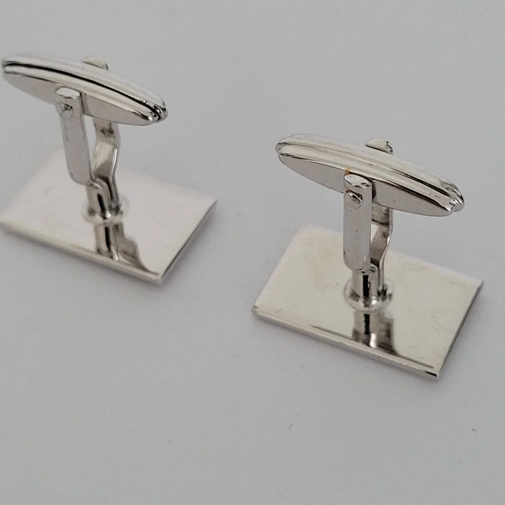 Alfred Dunhill Vintage Two Tone Silver Gold Rectangle Logo Toggle Cufflinks